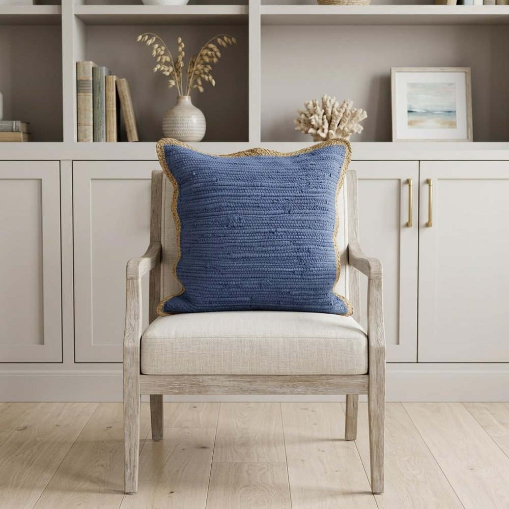 Set of Two Navy Blue Cotton Throw Pillow