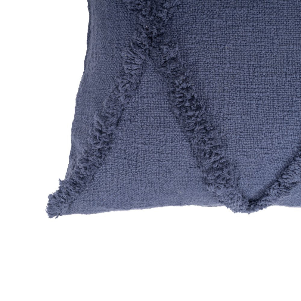 Set of Two Blue Diamond Cotton Throw Pillow With Fringe
