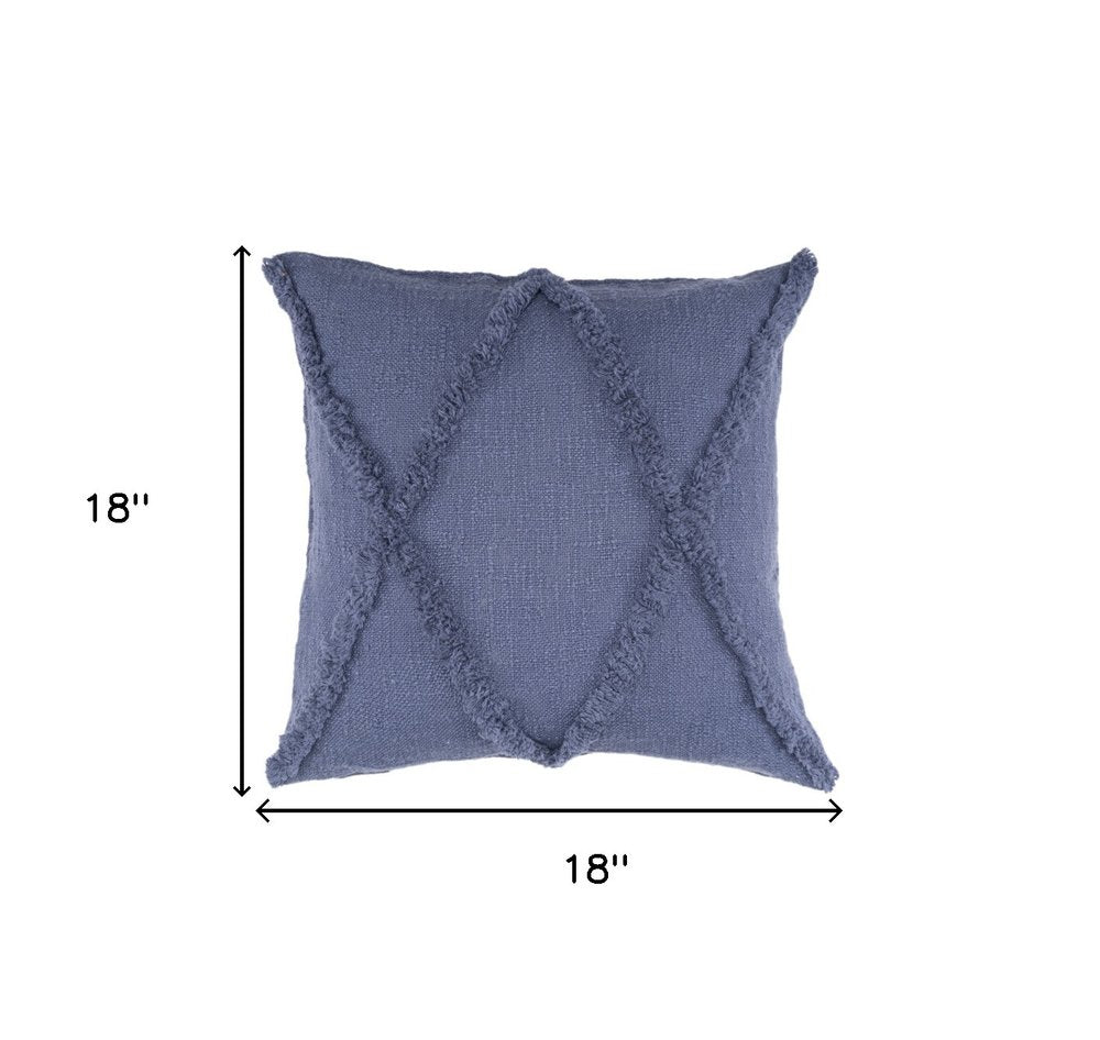 Set of Two Blue Diamond Cotton Throw Pillow With Fringe
