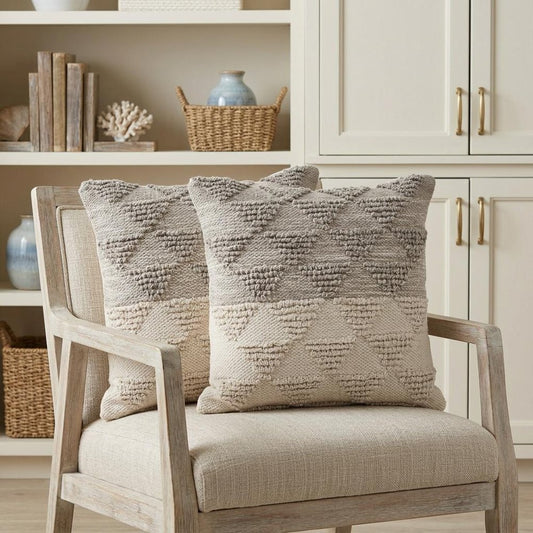 Set of Two Cream Geometric Cotton Throw Pillow With Texture