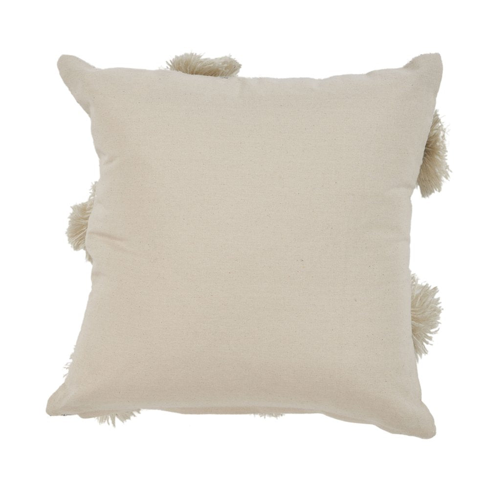 Set of Two Gray and Ivory Floral Cotton Throw Pillows With Fringe