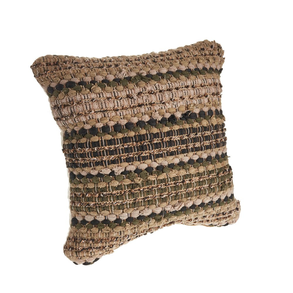 Set of Two 18" Brown and Dark Green Striped Cotton Blend Throw Pillows with Texture