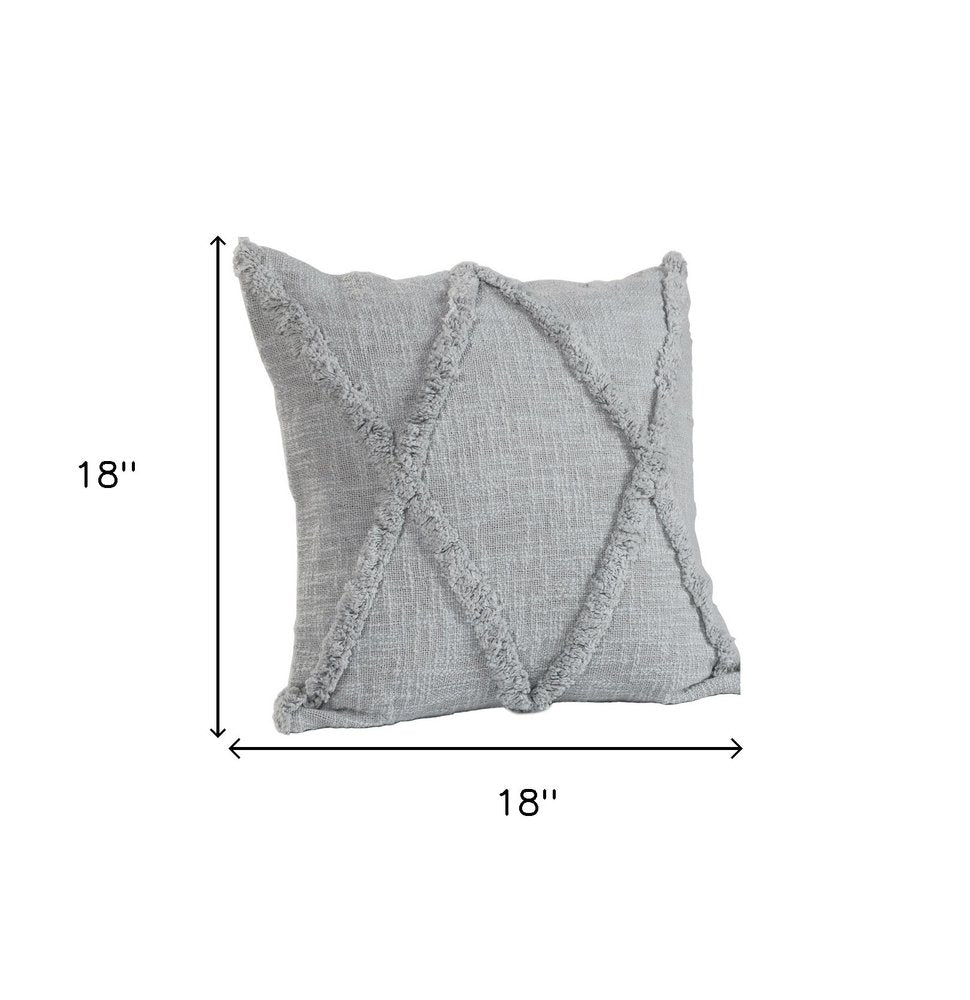 Set of Two Light Gray Diamond Cotton Throw Pillow With Fringe