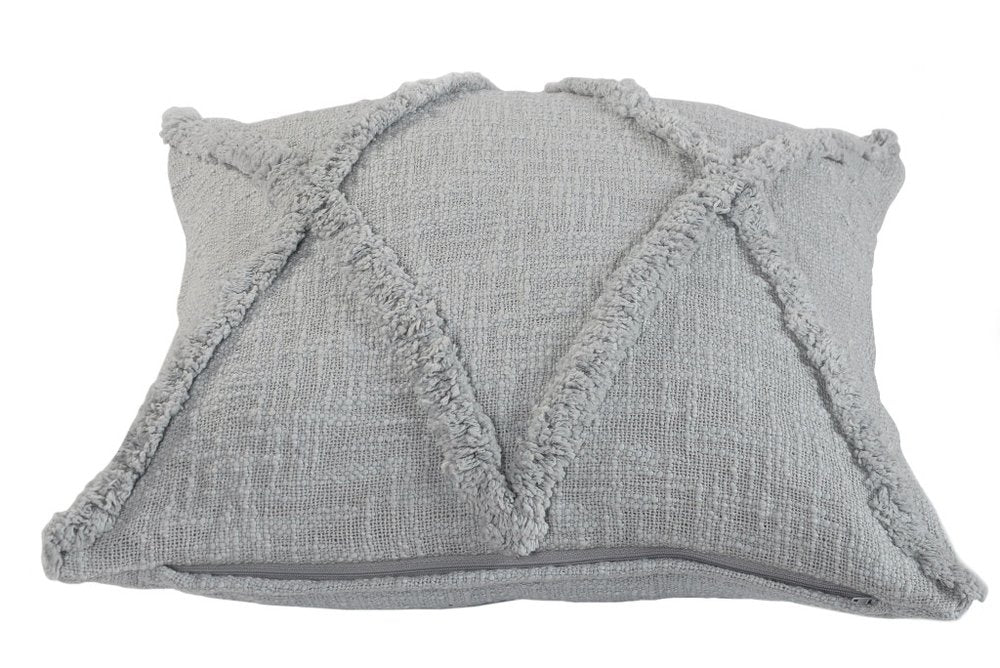 Set of Two Light Gray Diamond Cotton Throw Pillow With Fringe