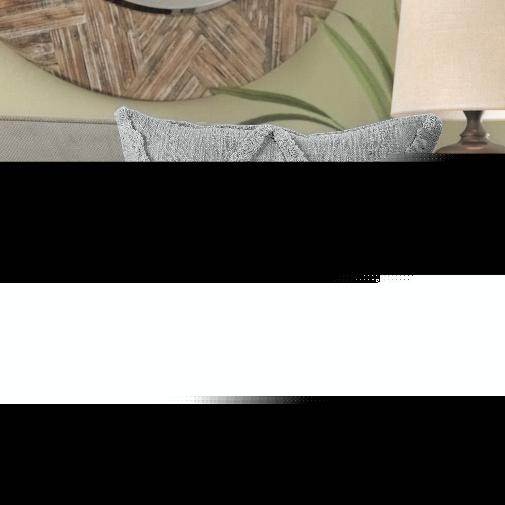 Set of Two Light Gray Diamond Cotton Throw Pillow With Fringe