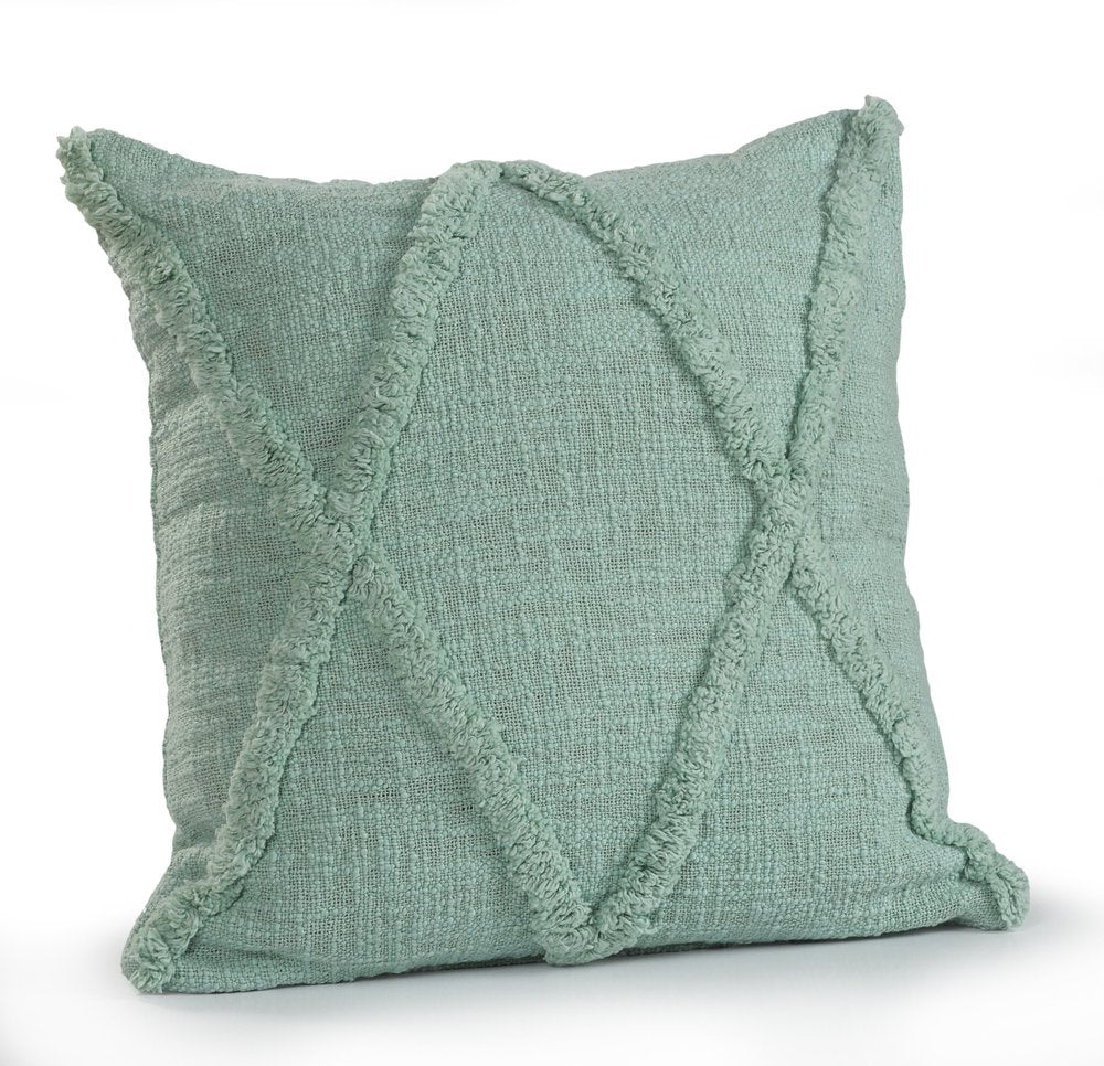 Set of Two Green Diamond Cotton Throw Pillow With Fringe