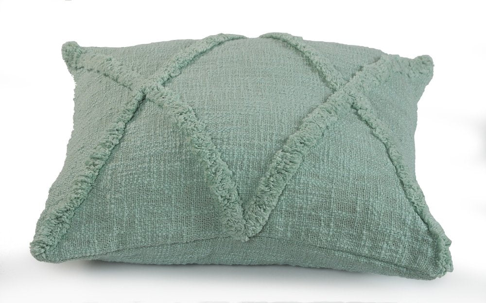 Set of Two Green Diamond Cotton Throw Pillow With Fringe
