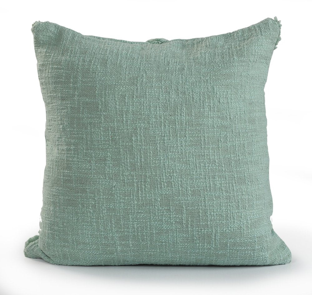 Set of Two Green Diamond Cotton Throw Pillow With Fringe