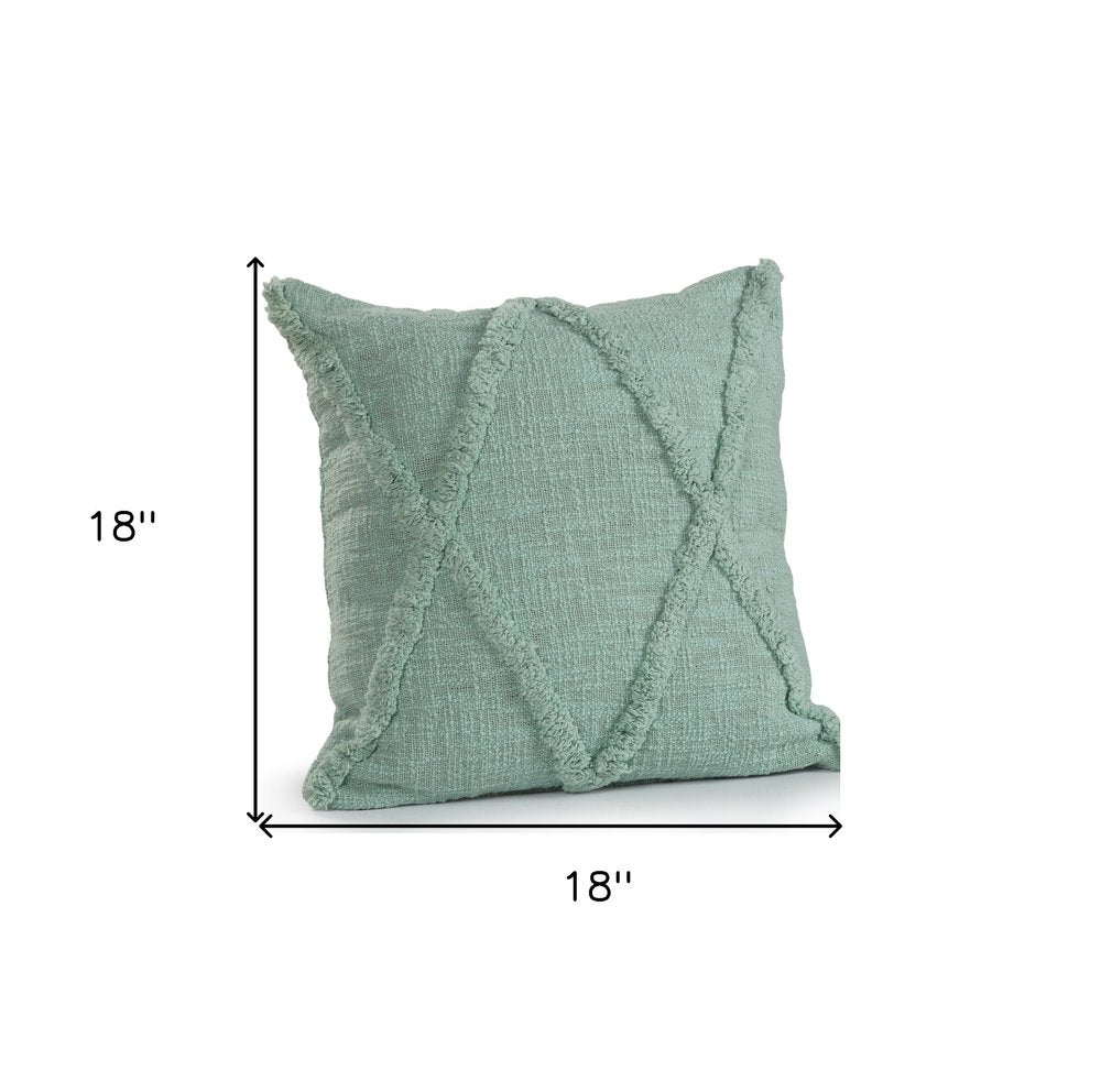 Set of Two Green Diamond Cotton Throw Pillow With Fringe