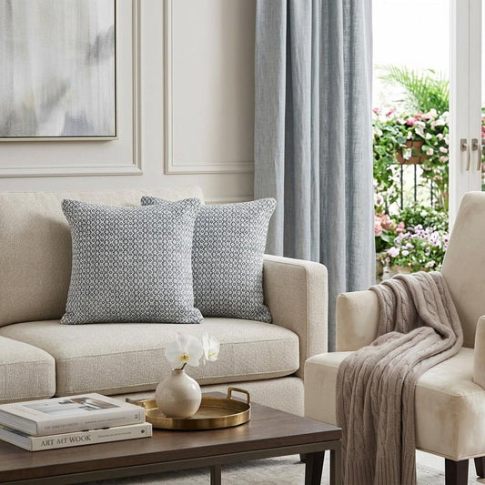 Set of Two Gray and White Geometric Cotton Throw Pillow