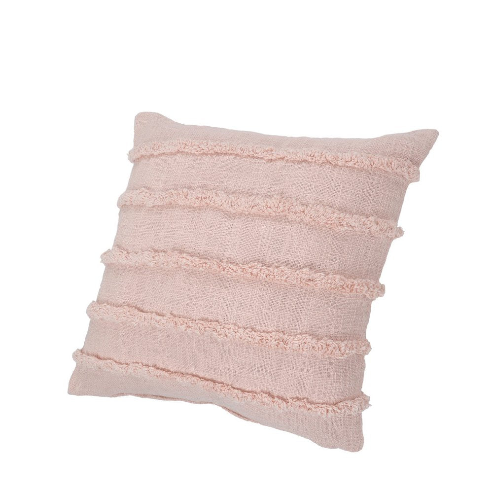Set of Two Pink Ribbed Cotton Throw Pillows With Fringe