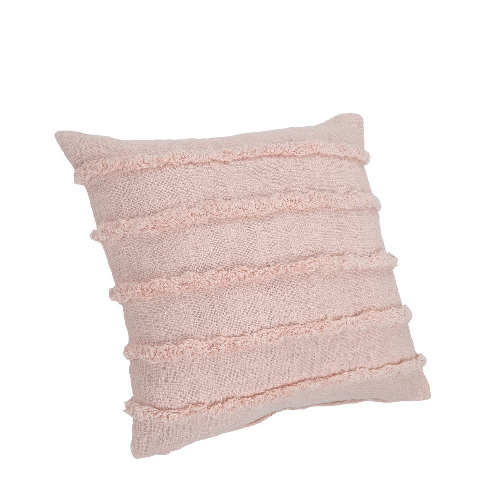 Set of Two Pink Ribbed Cotton Throw Pillows With Fringe