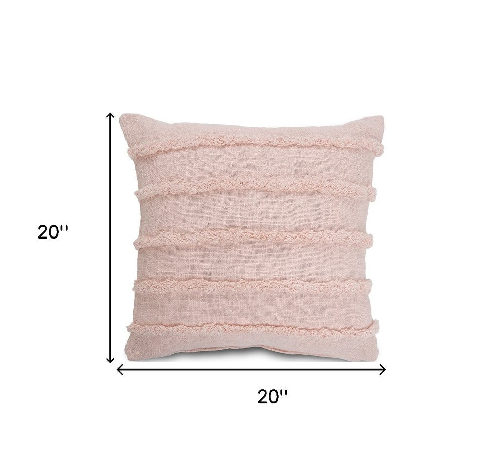 Set of Two Pink Ribbed Cotton Throw Pillows With Fringe