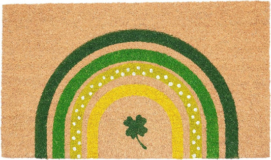 17" X 29" Natural and Green Coir Shamrock Outdoor St. Patrick's Day Door Mat