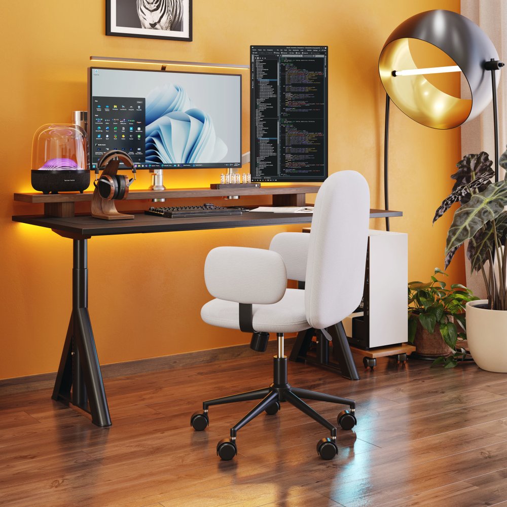 Beige and Black Adjustable Height Swivel Rolling Office Chair