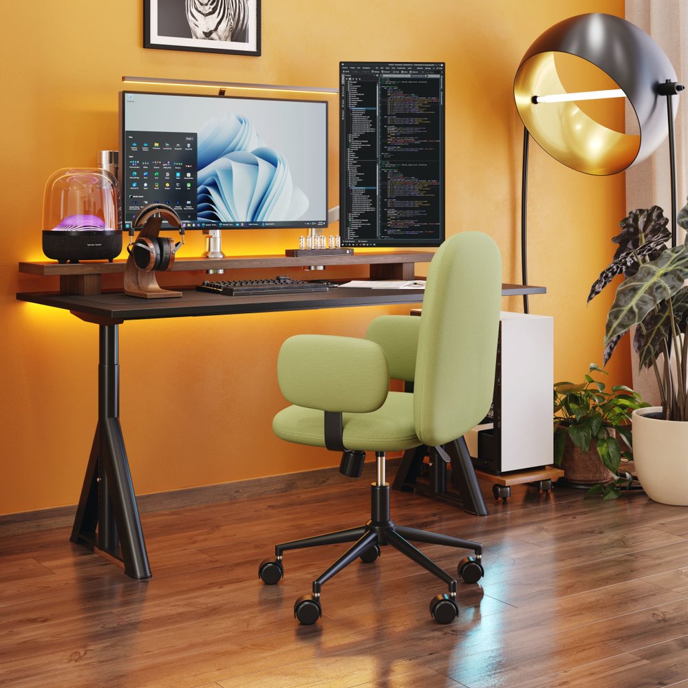 Green and Black Adjustable Height Swivel Rolling Office Chair