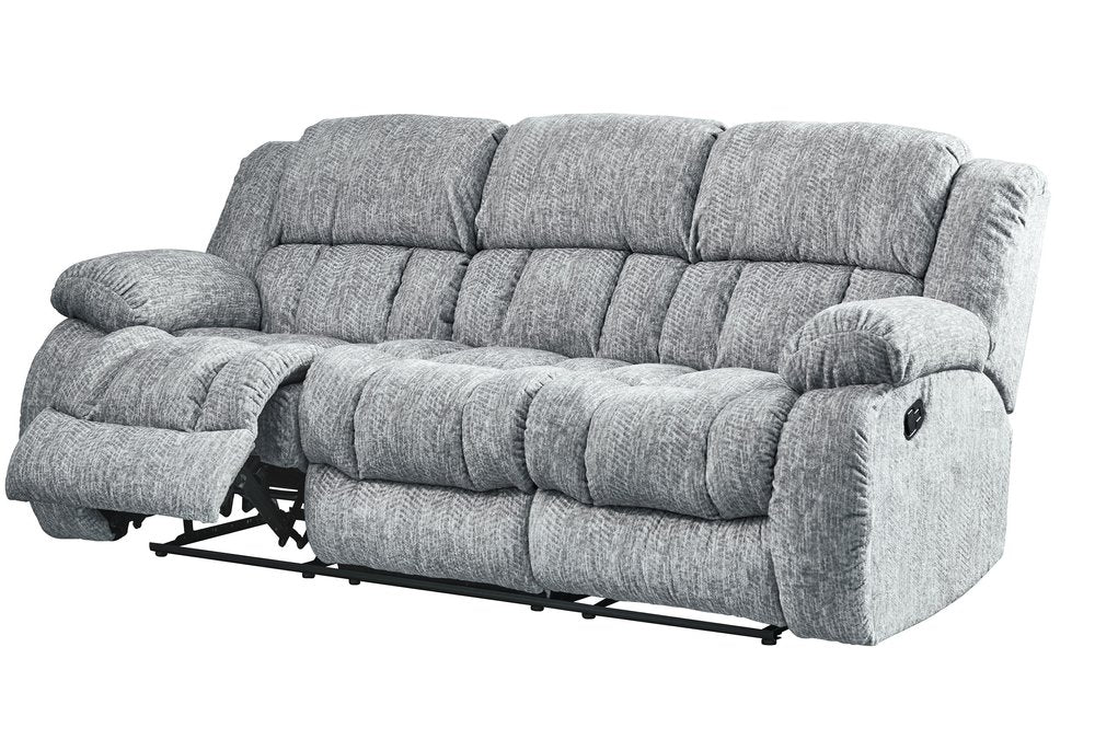 88" Light Gray Upholstered Reclining USB Sofa With Toss Pillow