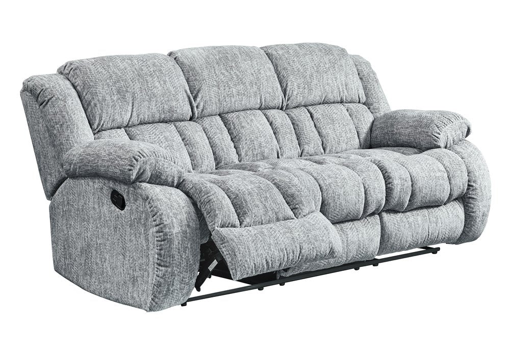 88" Light Gray Upholstered Reclining USB Sofa With Toss Pillow