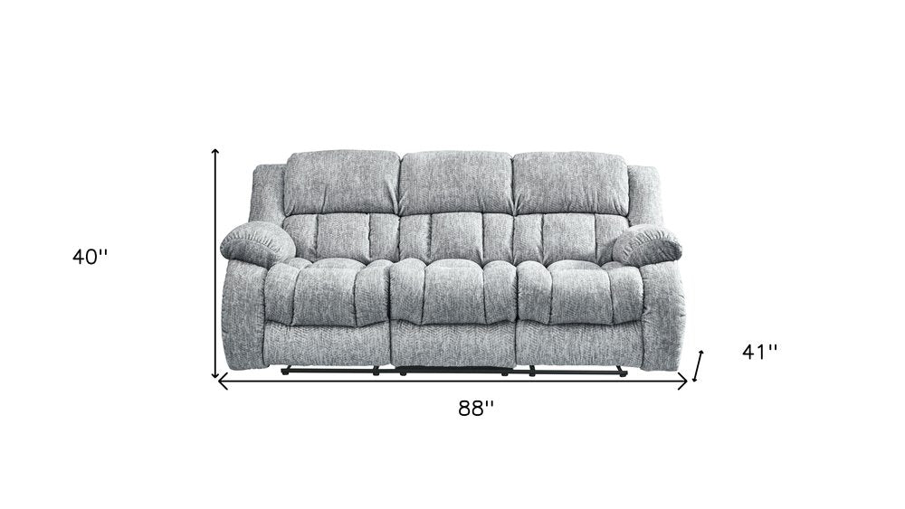 88" Light Gray Upholstered Reclining USB Sofa With Toss Pillow