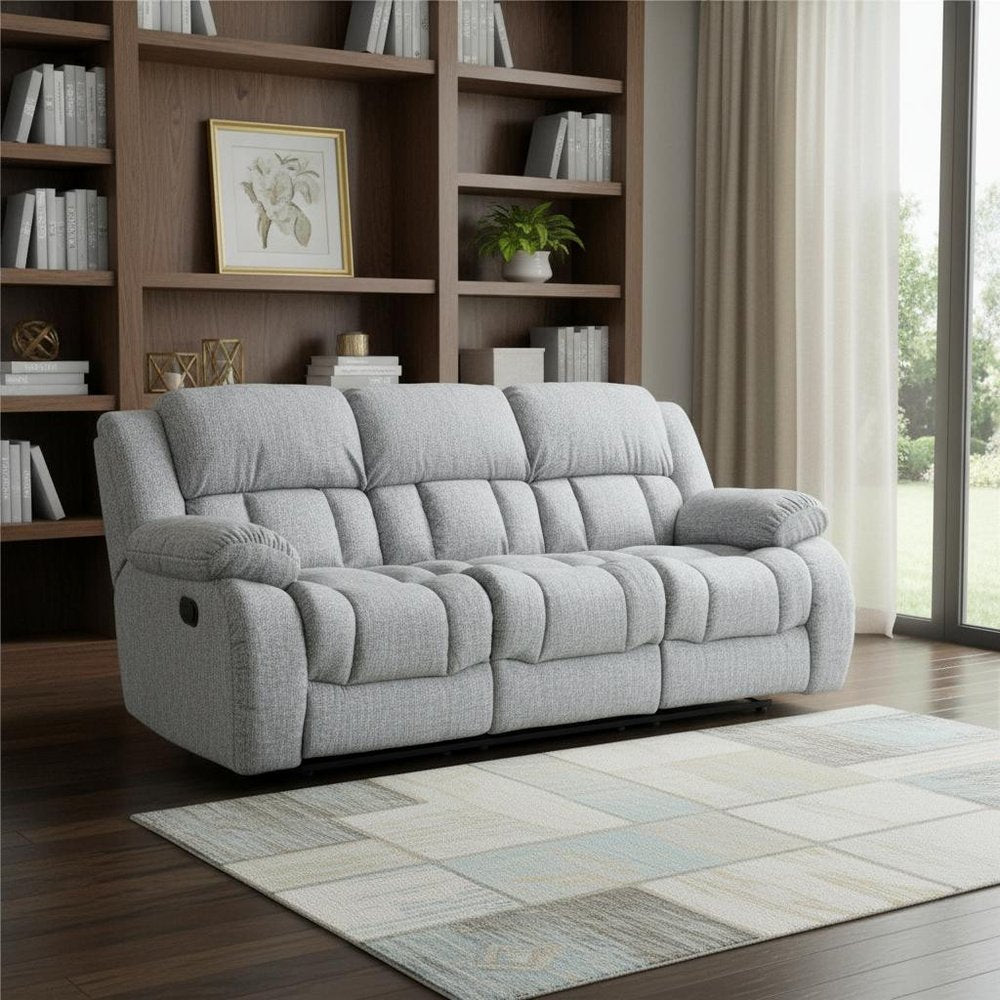 88" Light Gray Upholstered Reclining USB Sofa With Toss Pillow