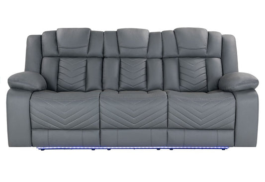 86" Light Gray Faux Leather Reclining USB Sofa