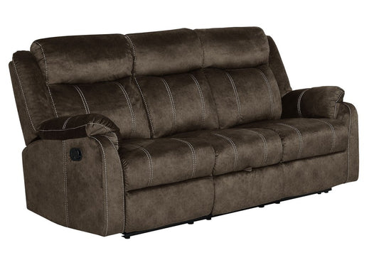 80" Dark Brown Fabric Reclining USB Sofa With Toss Pillow
