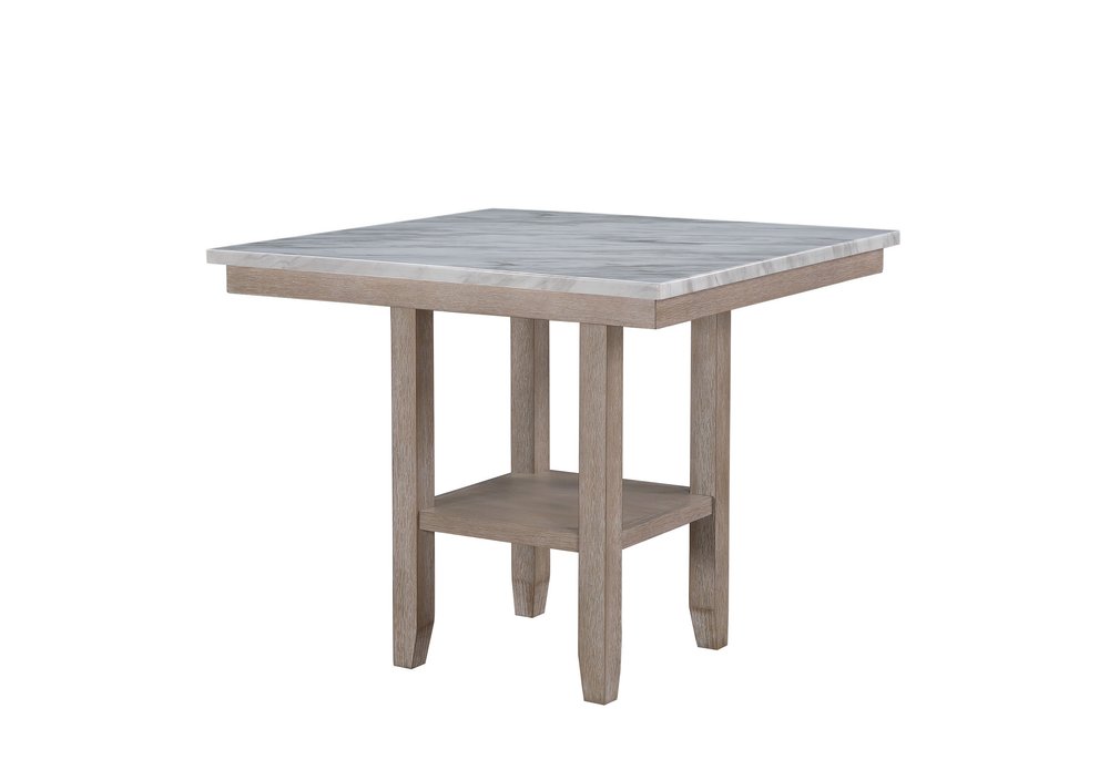 42" White and Natural Faux Marble and Wood Square Bar Table