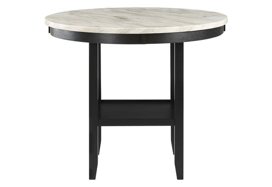 42" White and Black Wood And Faux Marble Round Counter Height Bar Table