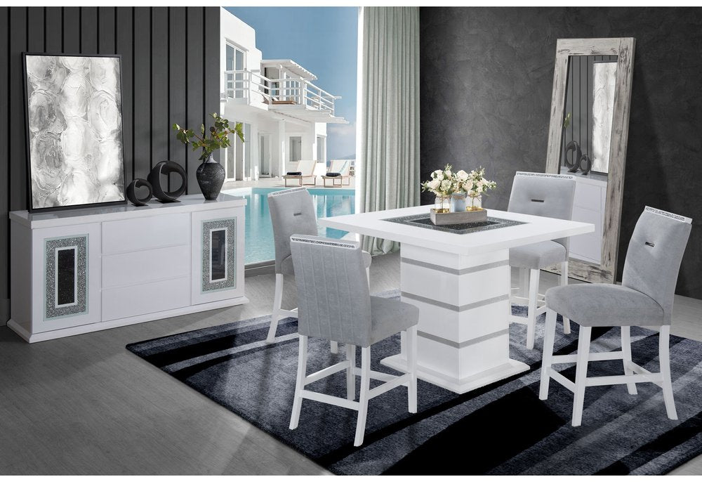 47" White Silver And Black Glass Faux Crystal And Wood Square Bar Table