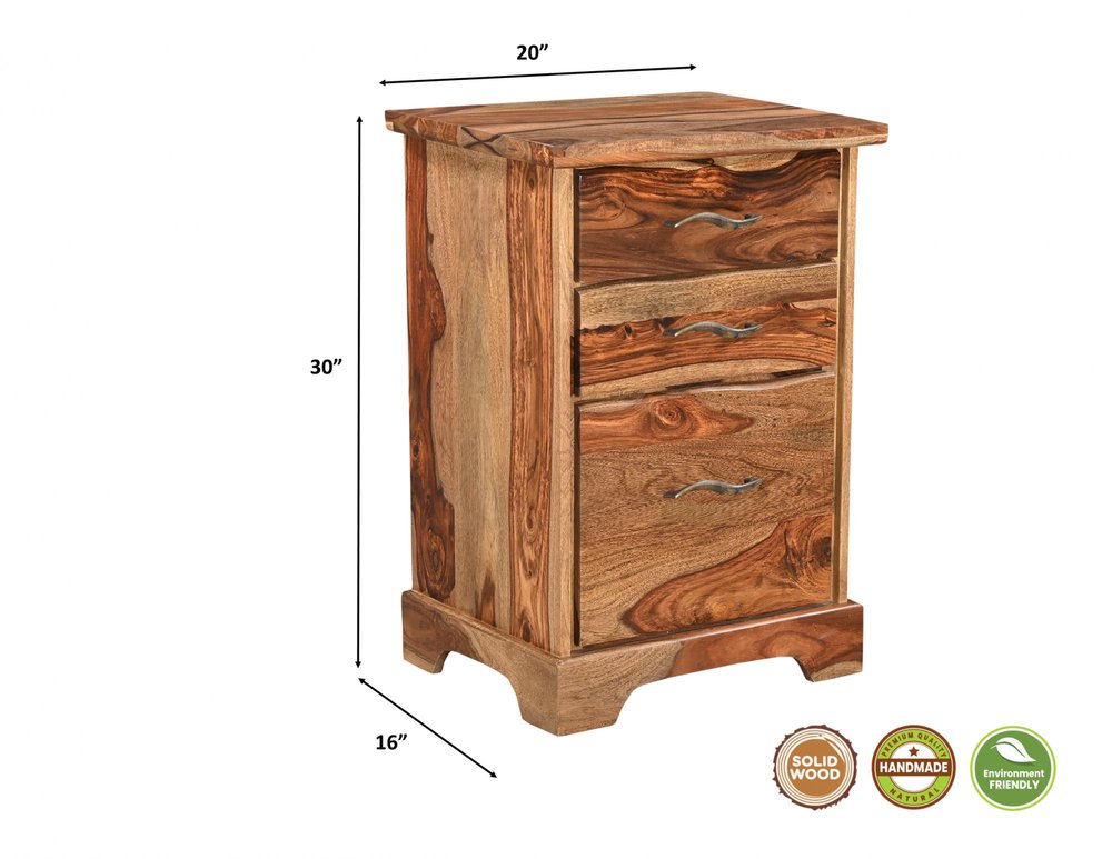 30" Natural Solid Wood Three Drawers Filing Cabinet