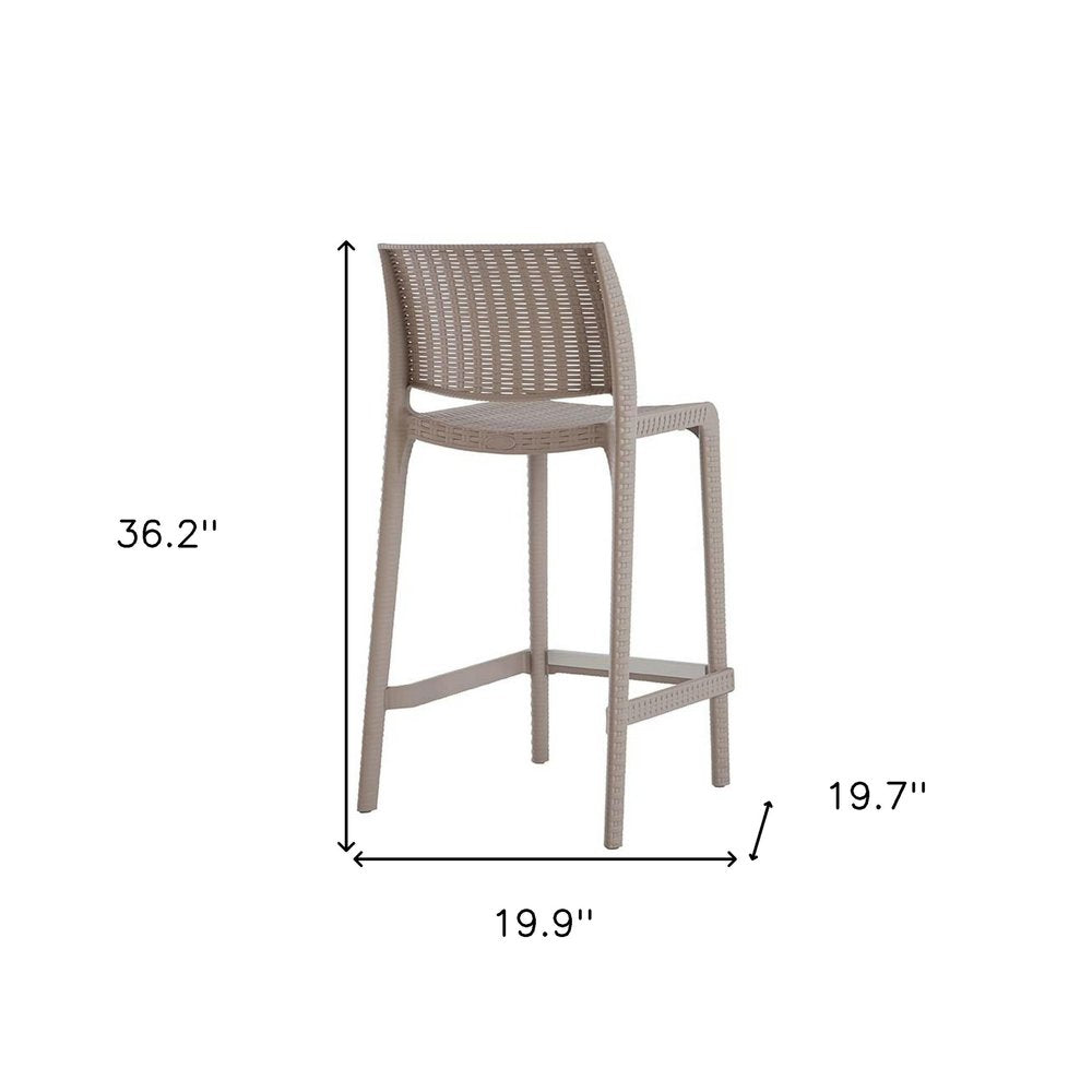 Set of Two 26" Taupe Faux Rattan Low Back Outdoor Counter Height Bar Chairs