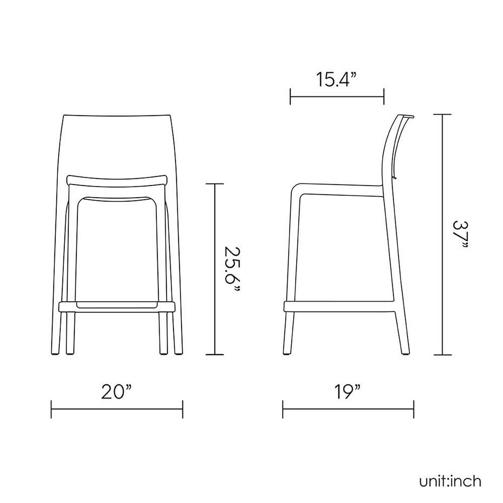 Set of Two 26" Brown Faux Rattan Low Back Outdoor Counter Height Bar Chairs