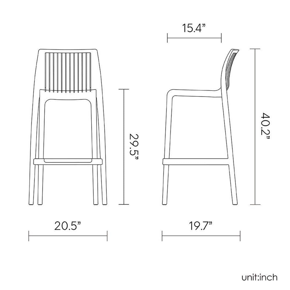 Set of Two 30" Yellow Heavy Duty Plastic Outdoor Bar Height Chairs