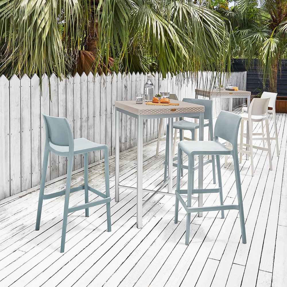 Set of Two 30" Taupe Heavy Duty Plastic Low Back Outdoor Bar Height Chairs