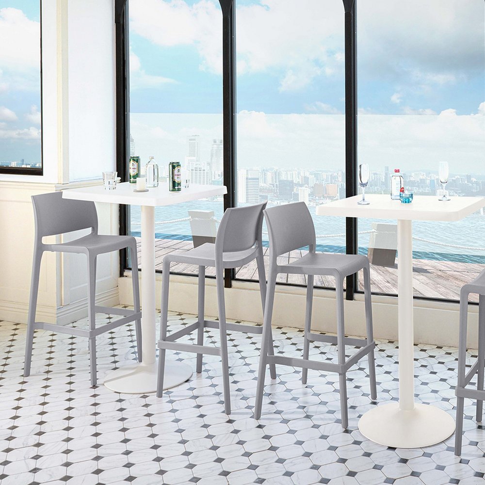 Set of Two 30" Gray Heavy Duty Plastic Low Back Outdoor Bar Height Chairs