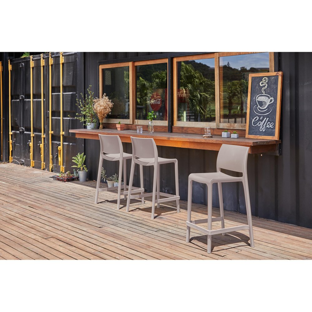 Set of Two 26" Taupe Heavy Duty Plastic Low Back Outdoor Counter Height Bar Chairs