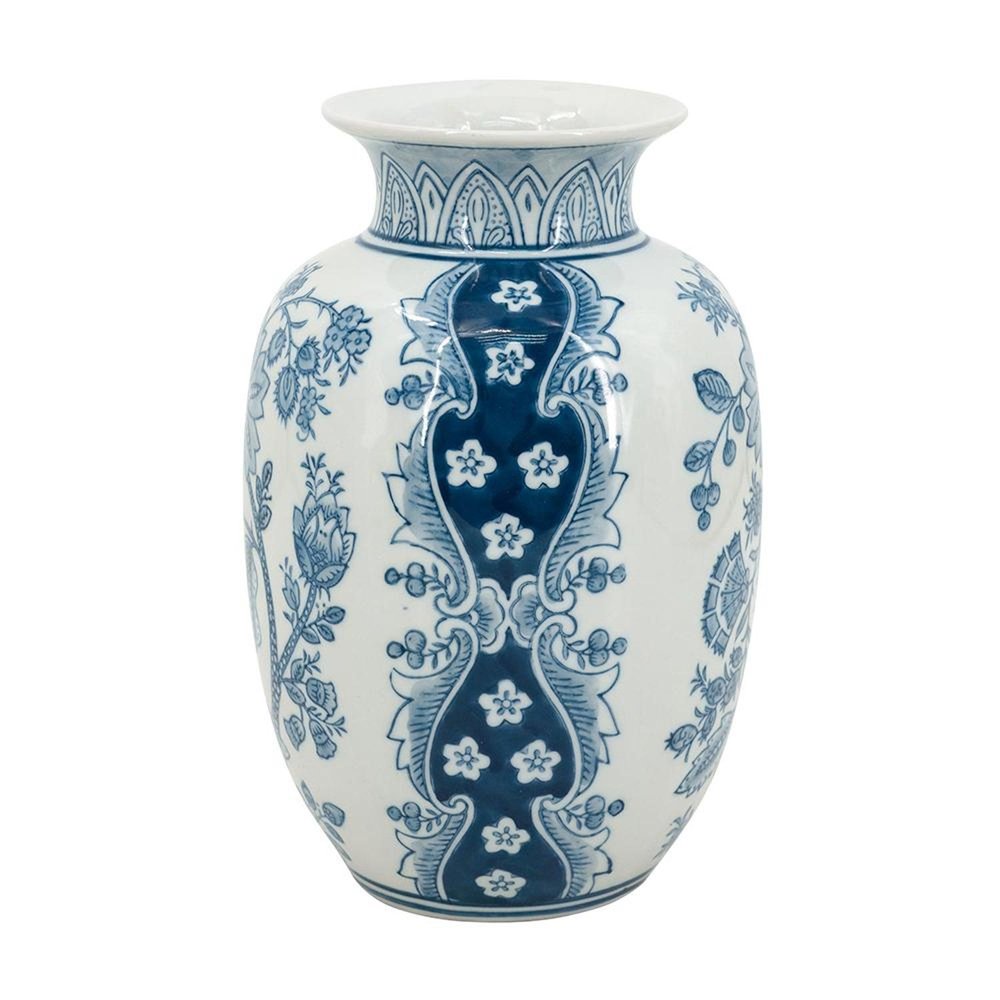 9" Light Blue And White Floral Round Porcelain Jar