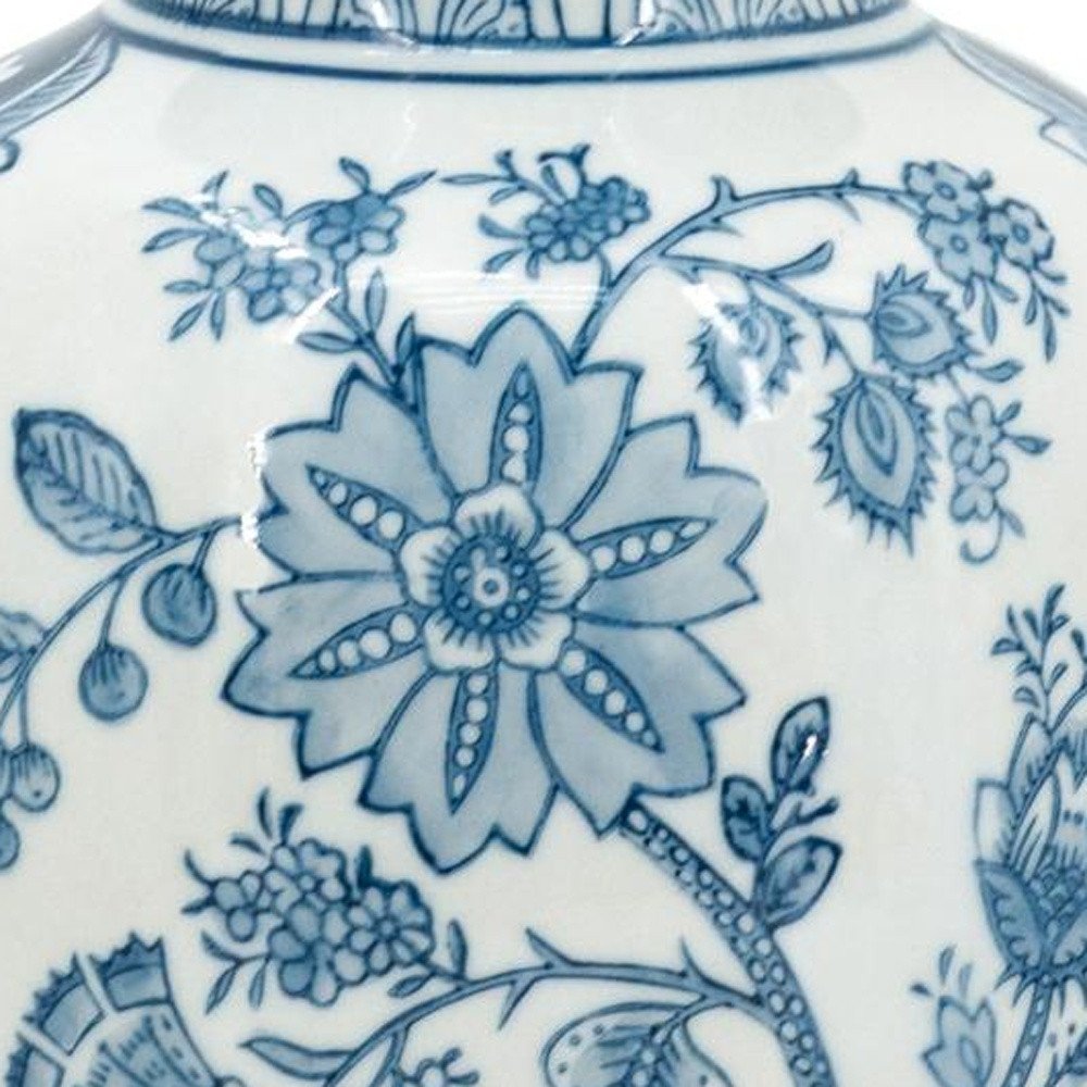 9" Light Blue And White Floral Round Porcelain Jar