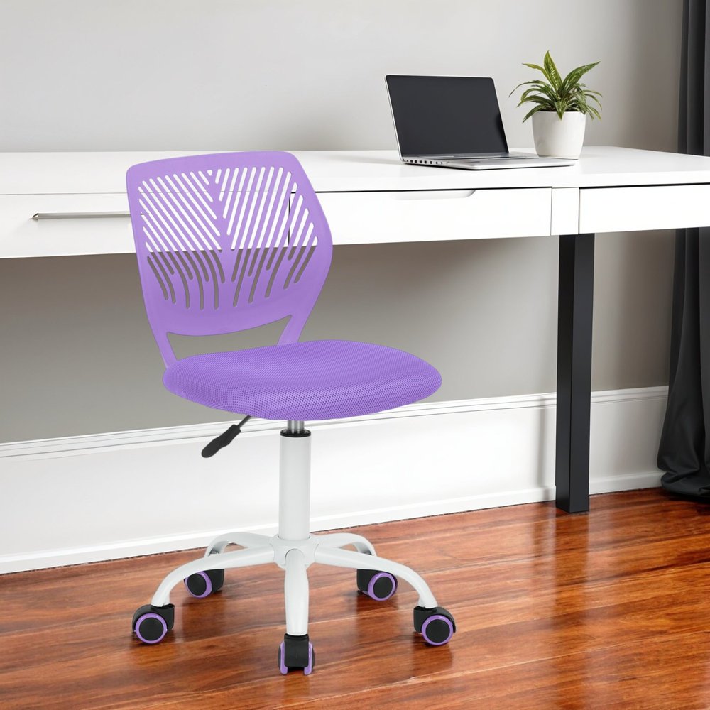 Baby Pink and White Adjustable Height Swivel Rolling Office Chair