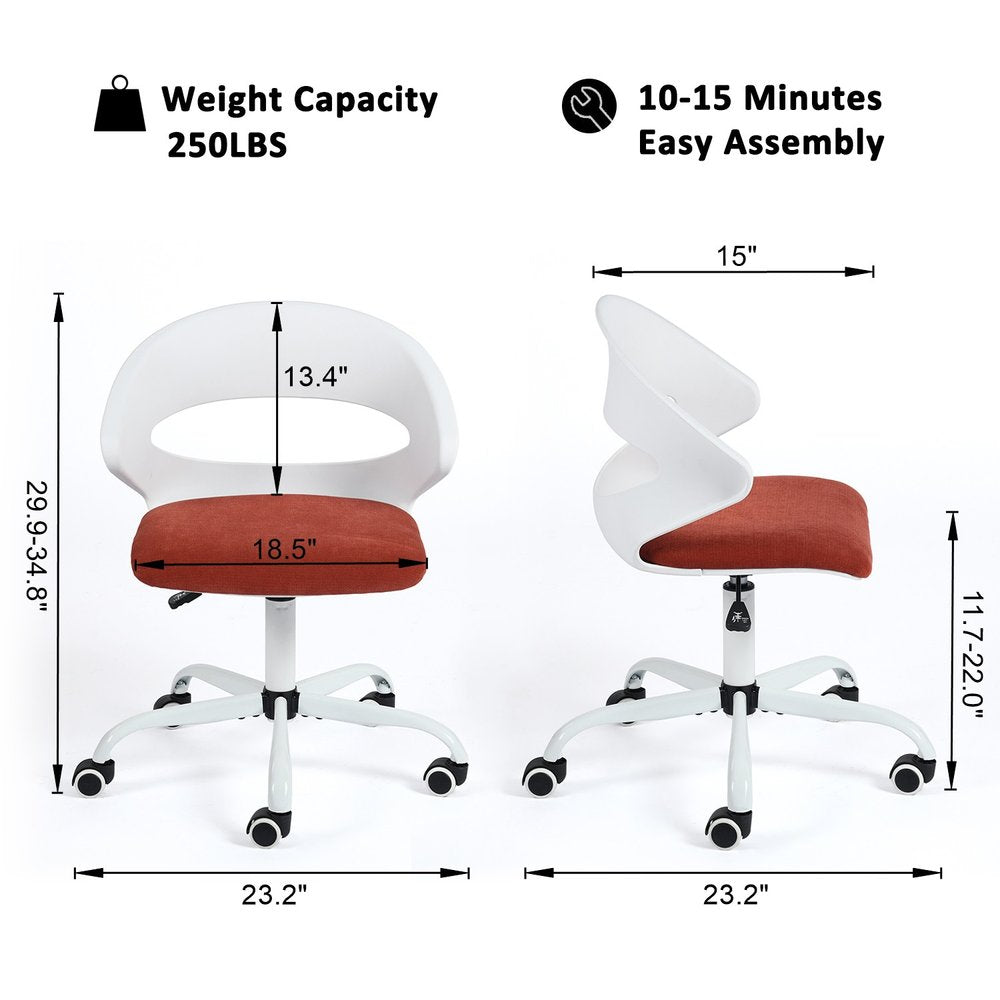 White and Brick Red Adjustable Height Swivel Rolling Office Chair