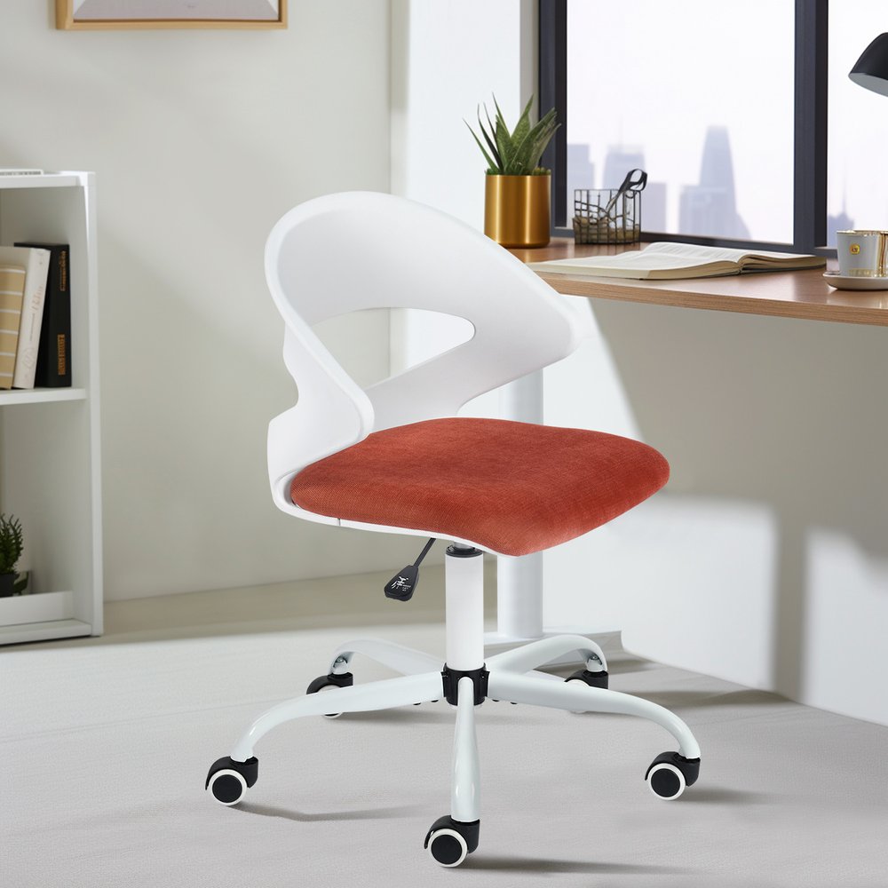 White and Brick Red Adjustable Height Swivel Rolling Office Chair
