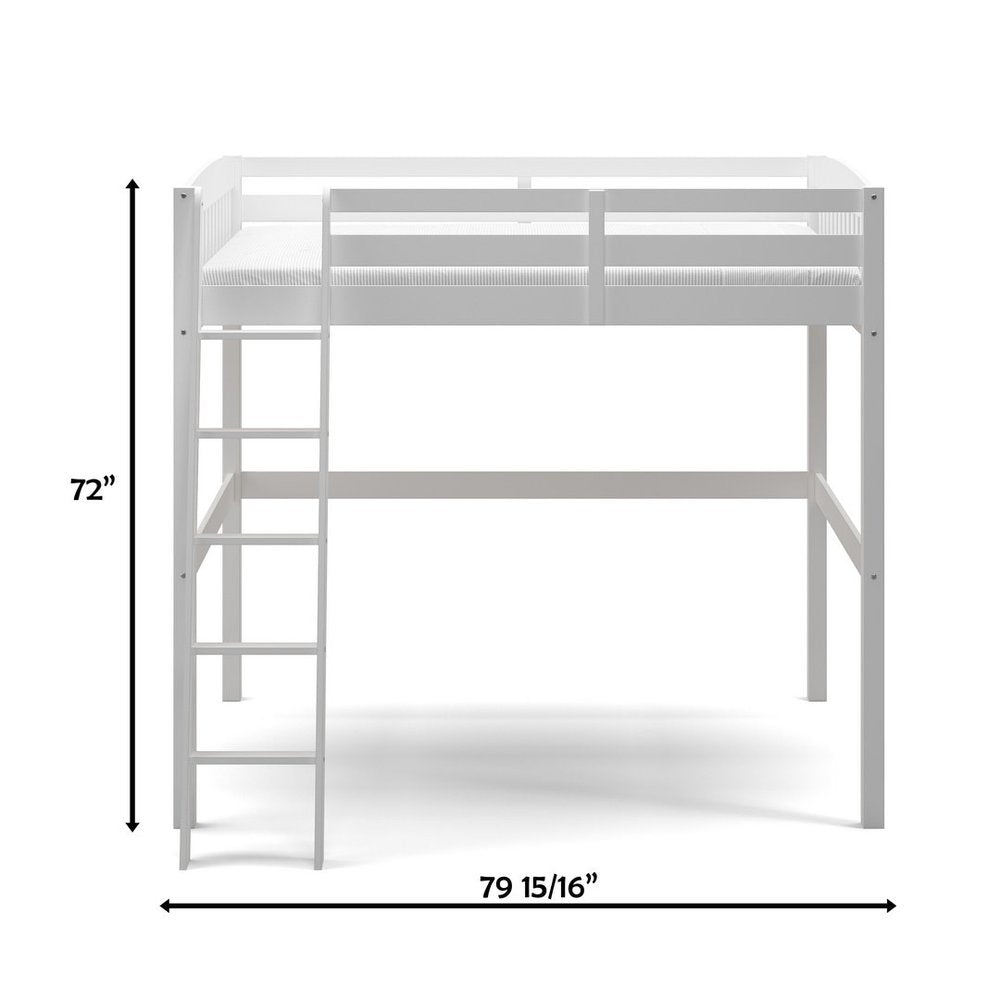 White Slat Solid Wood Full Double Loft Bed