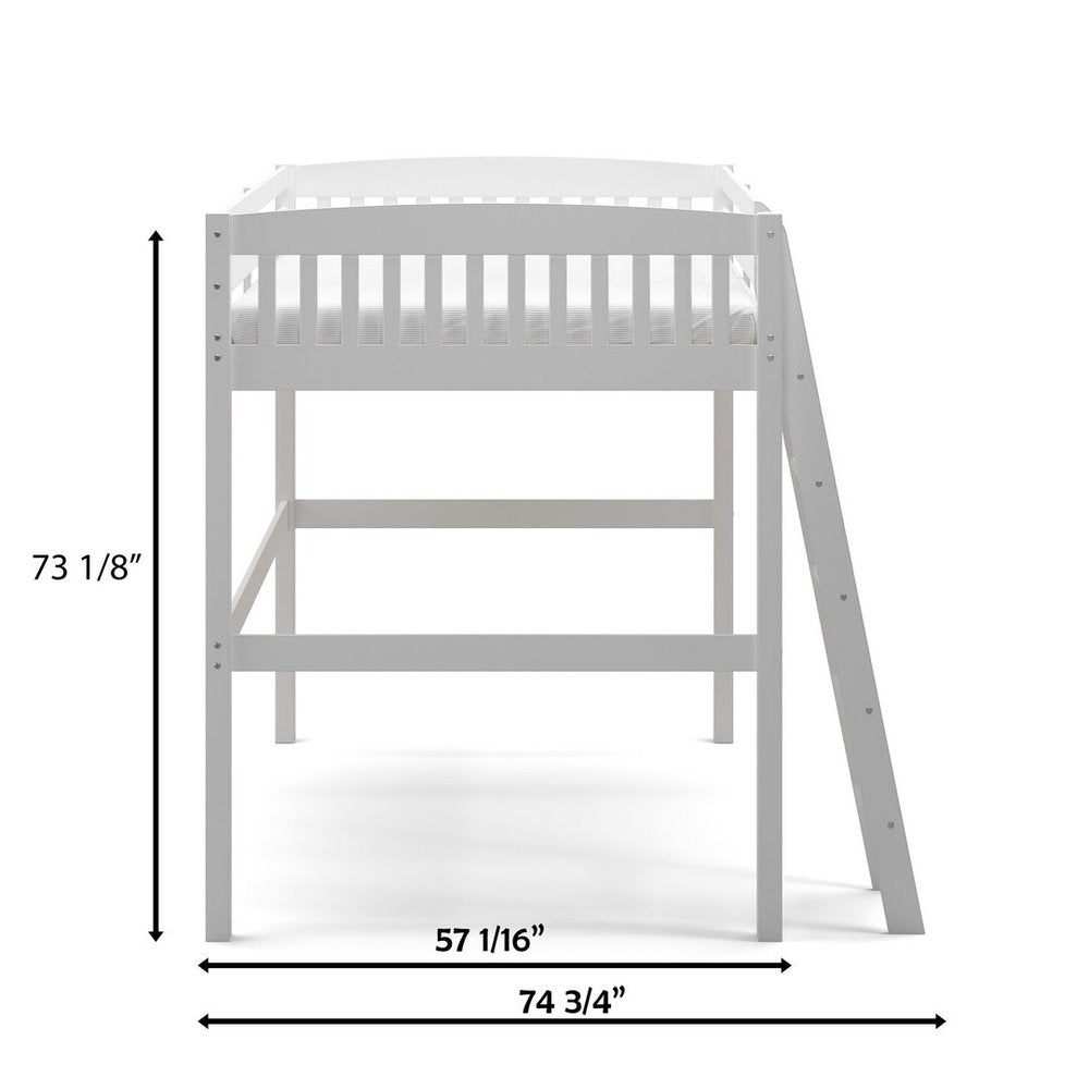 White Slat Solid Wood Full Double Loft Bed