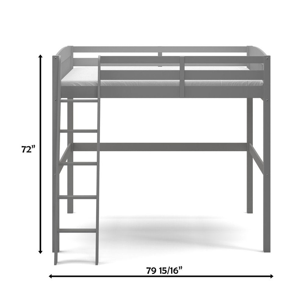 Gray Slat Solid Wood Full Double Loft Bed