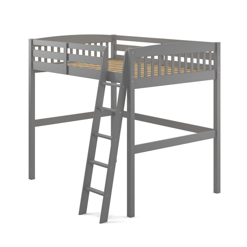 Gray Slat Solid Wood Full Double Loft Bed