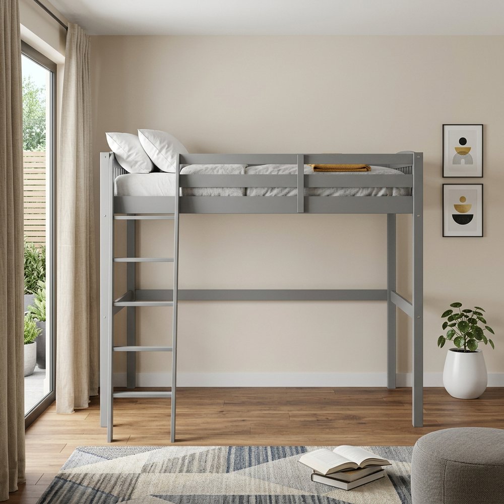 Gray Slat Solid Wood Full Double Loft Bed