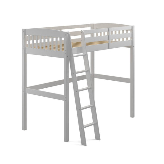 White Slat Solid Wood Twin Loft Bed