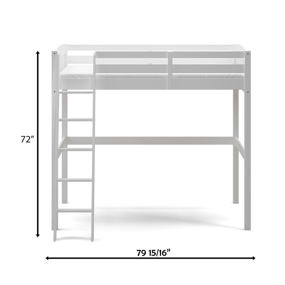 White Slat Solid Wood Twin Loft Bed