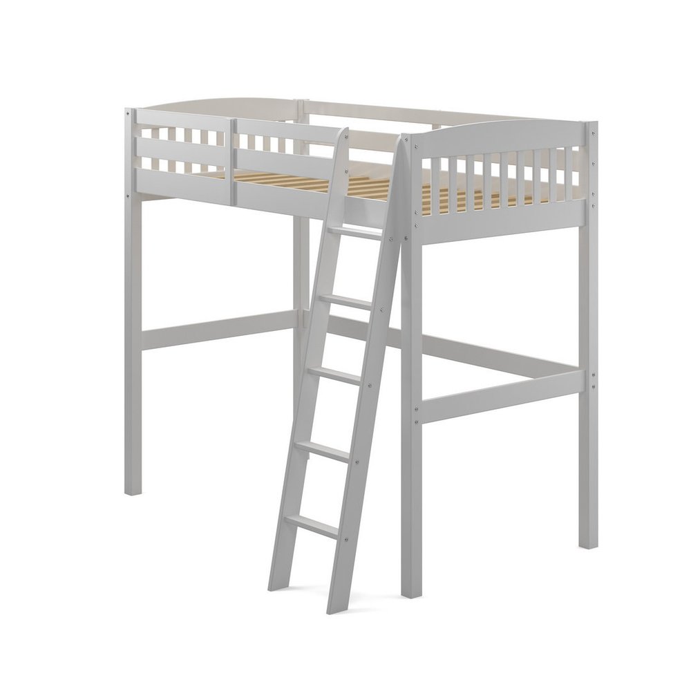 White Slat Solid Wood Twin Loft Bed