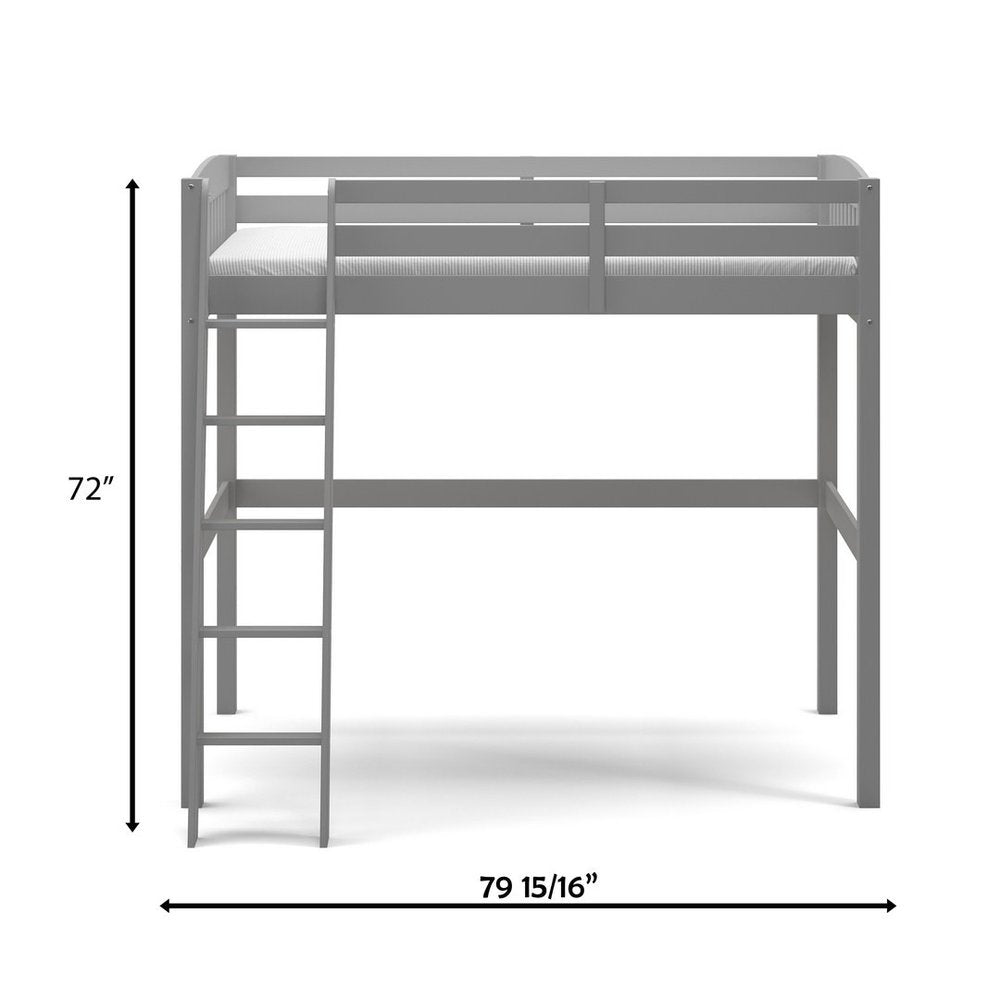 Gray Slat Solid Wood Twin Loft Bed